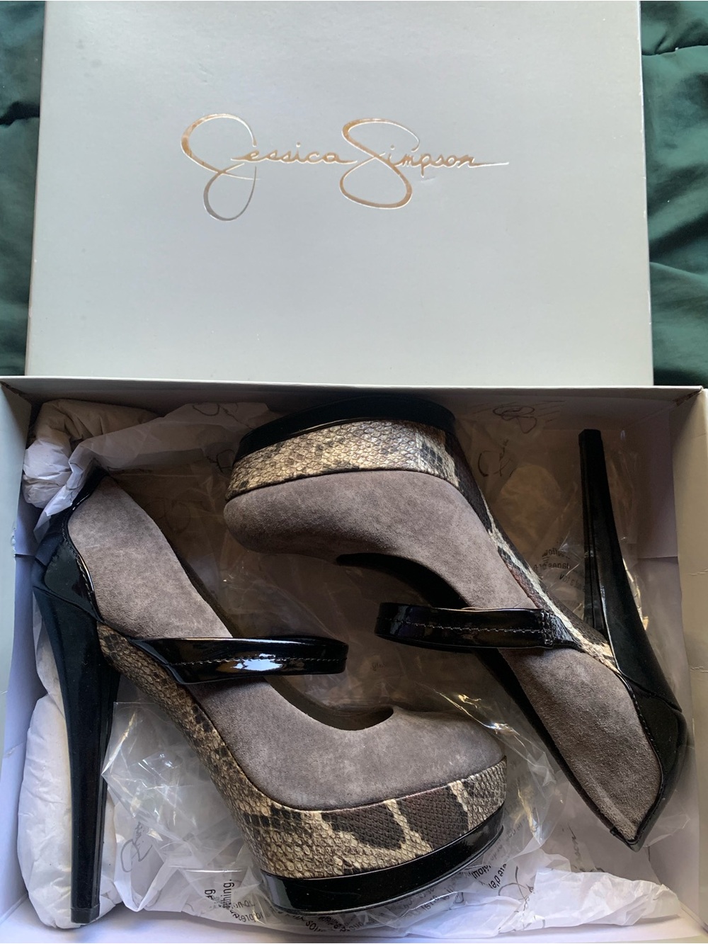Jessica Simpson Suede Platform Pumps with Snakeskin Accent